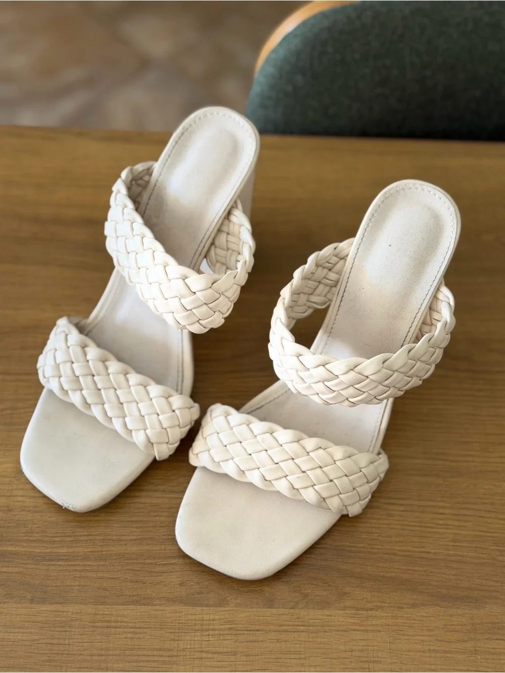 SHEIN Woven Double-Strap Block Heel Sandals in Cream